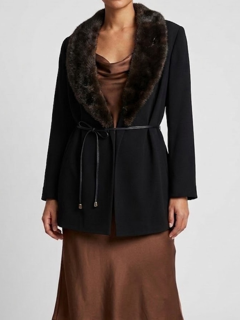 VINTAGE Jessica Howard Black Fur Coat With Belt